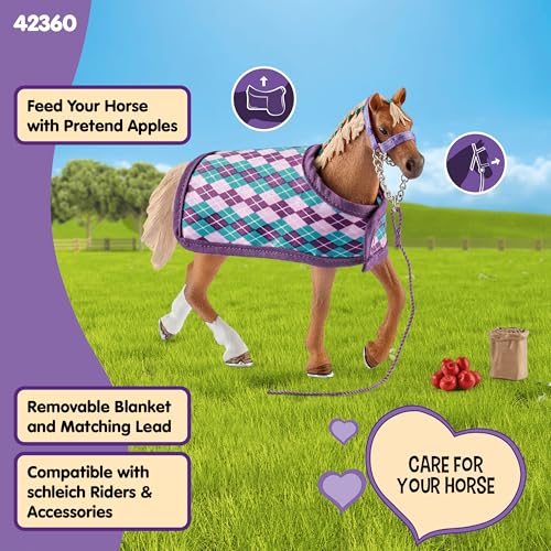 Schleich Horse Club English Thoroughbred 5-Piece Set – Realistic Horse Figurine with Blanket, Apples, Bucket & Halter Lead for Ages 5+