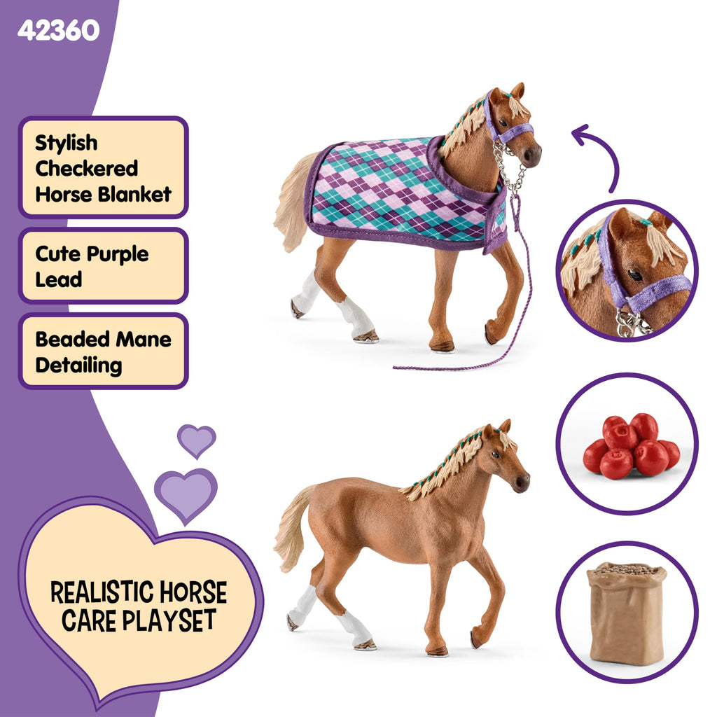 Schleich Horse Club English Thoroughbred 5-Piece Set – Realistic Horse Figurine with Blanket, Apples, Bucket & Halter Lead for Ages 5+