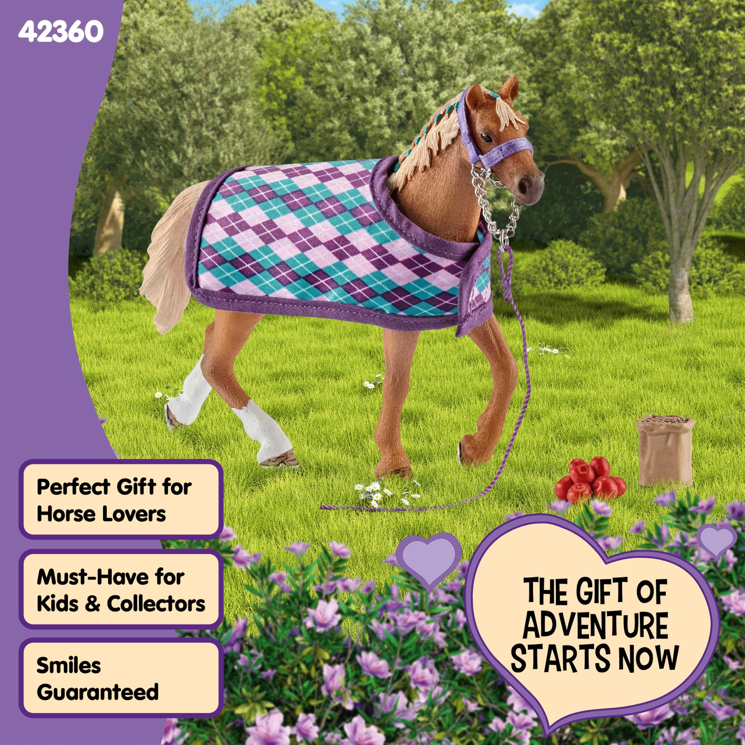 Schleich Horse Club English Thoroughbred 5-Piece Set – Realistic Horse Figurine with Blanket, Apples, Bucket & Halter Lead for Ages 5+