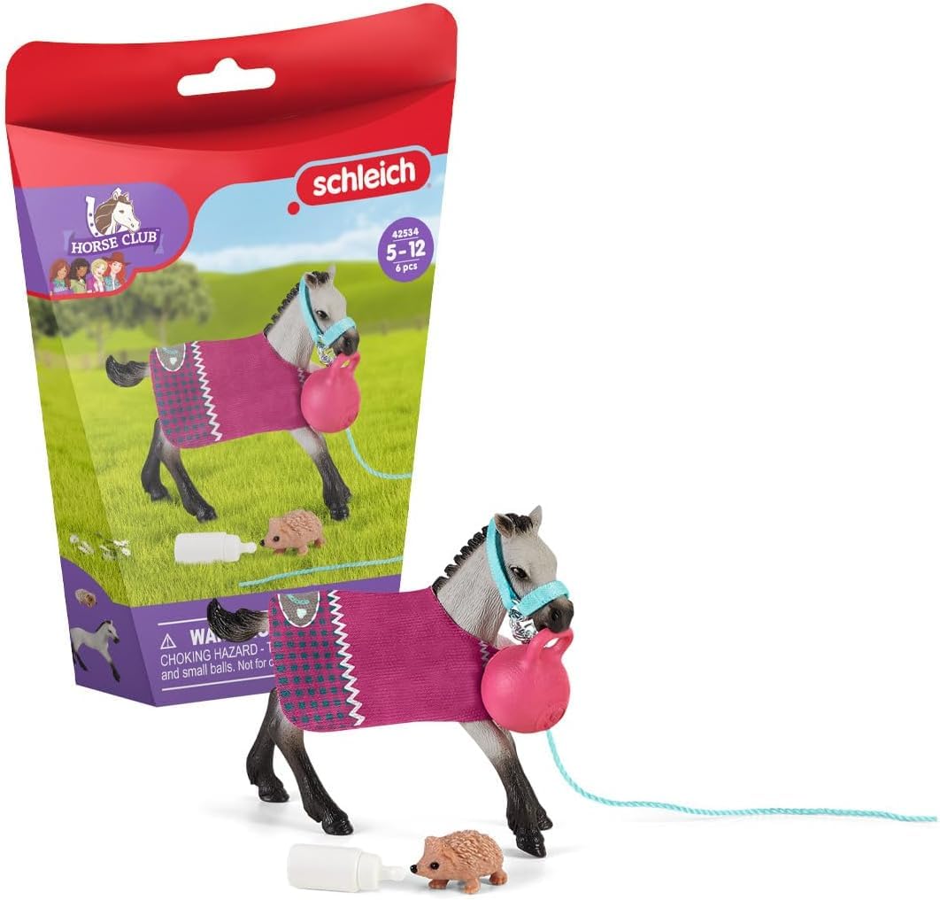 Schleich Horse Club Playful Foal Playset - Detailed Toy Figure with Blanket, Bottle & Ball for Kids Ages 5+