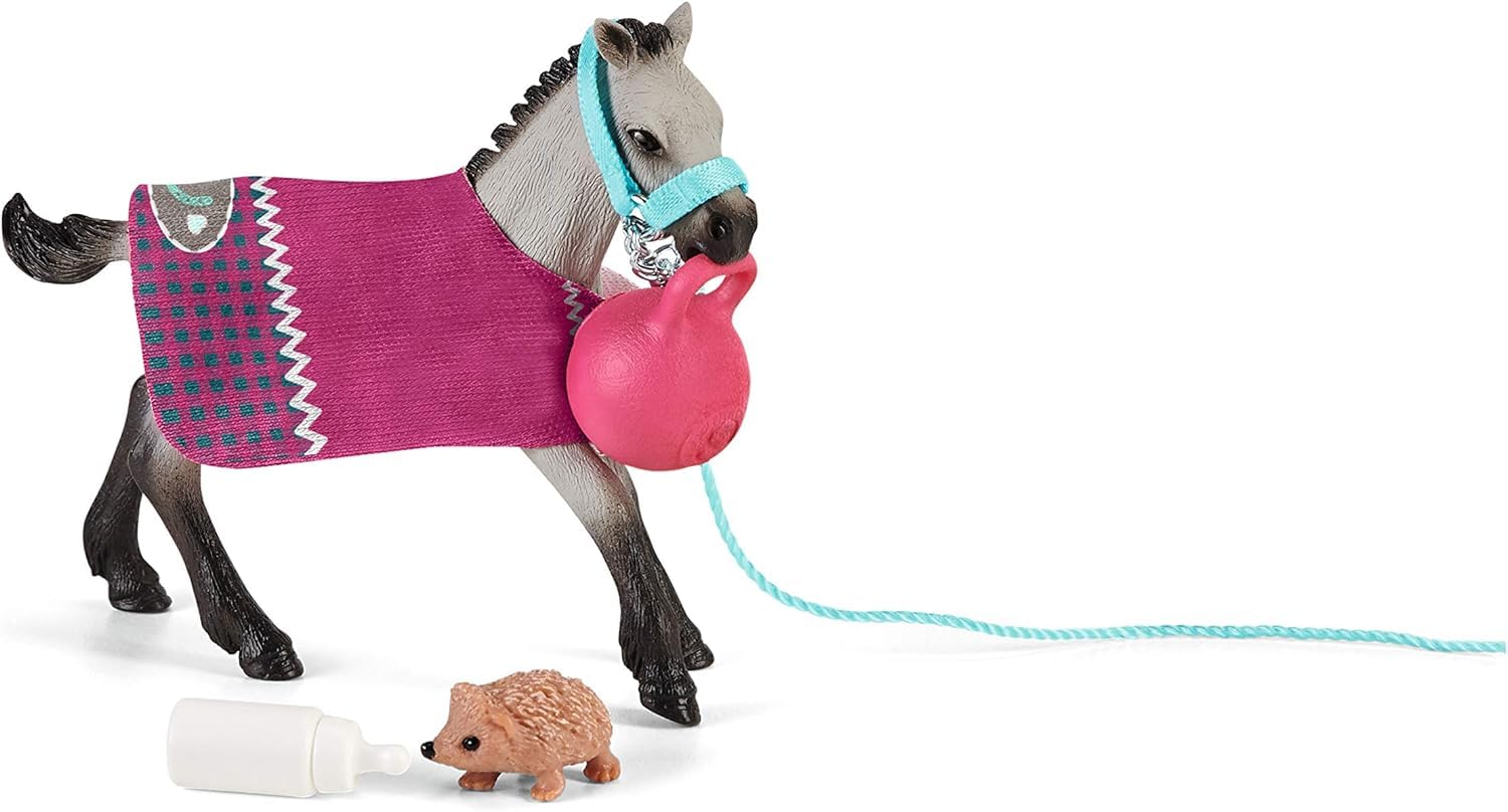 Schleich Horse Club Playful Foal Playset - Detailed Toy Figure with Blanket, Bottle & Ball for Kids Ages 5+