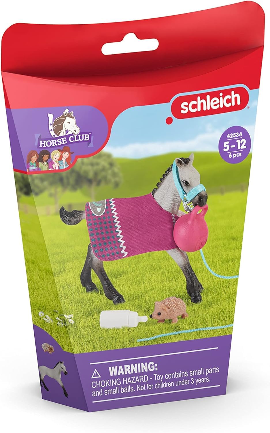 Schleich Horse Club Playful Foal Playset - Detailed Toy Figure with Blanket, Bottle & Ball for Kids Ages 5+