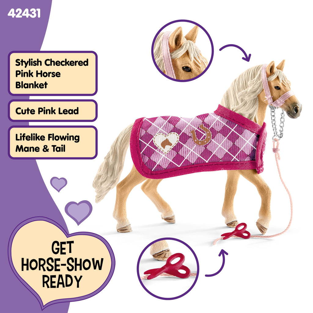 Schleich Horse Club Sofia's Fashion Creation for Andalusians - 4-Piece Horse Toy Set with Figurine, Blanket, Bridle & Scissors for Kids Ages 5+
