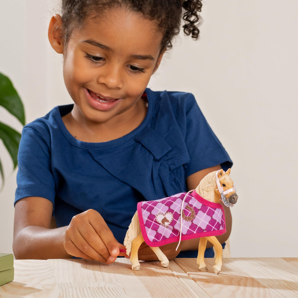 Schleich Horse Club Sofia's Fashion Creation for Andalusians - 4-Piece Horse Toy Set with Figurine, Blanket, Bridle & Scissors for Kids Ages 5+