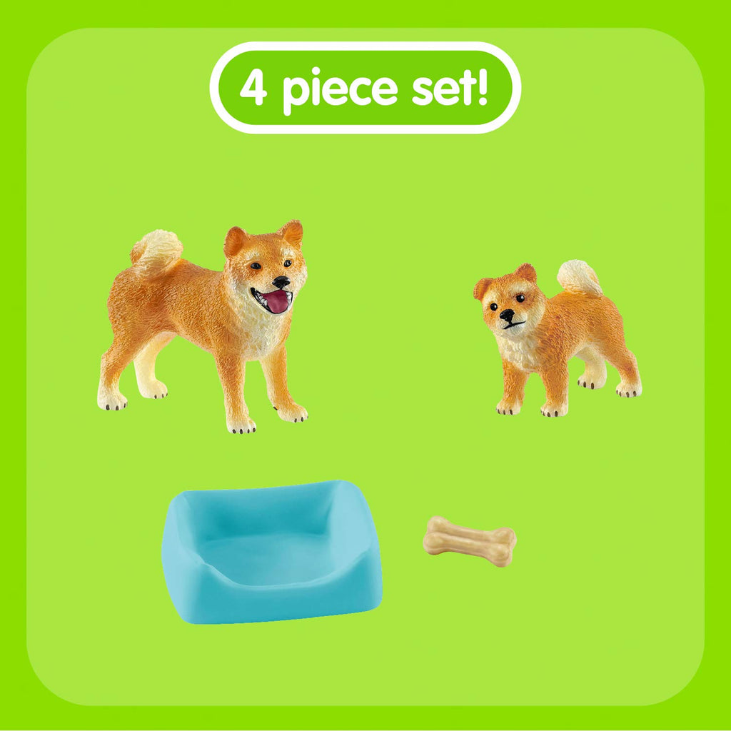 Schleich Shiba Inu Mother and Puppy – 4-Piece Figurine Set for Imaginative Play, Ages 3+