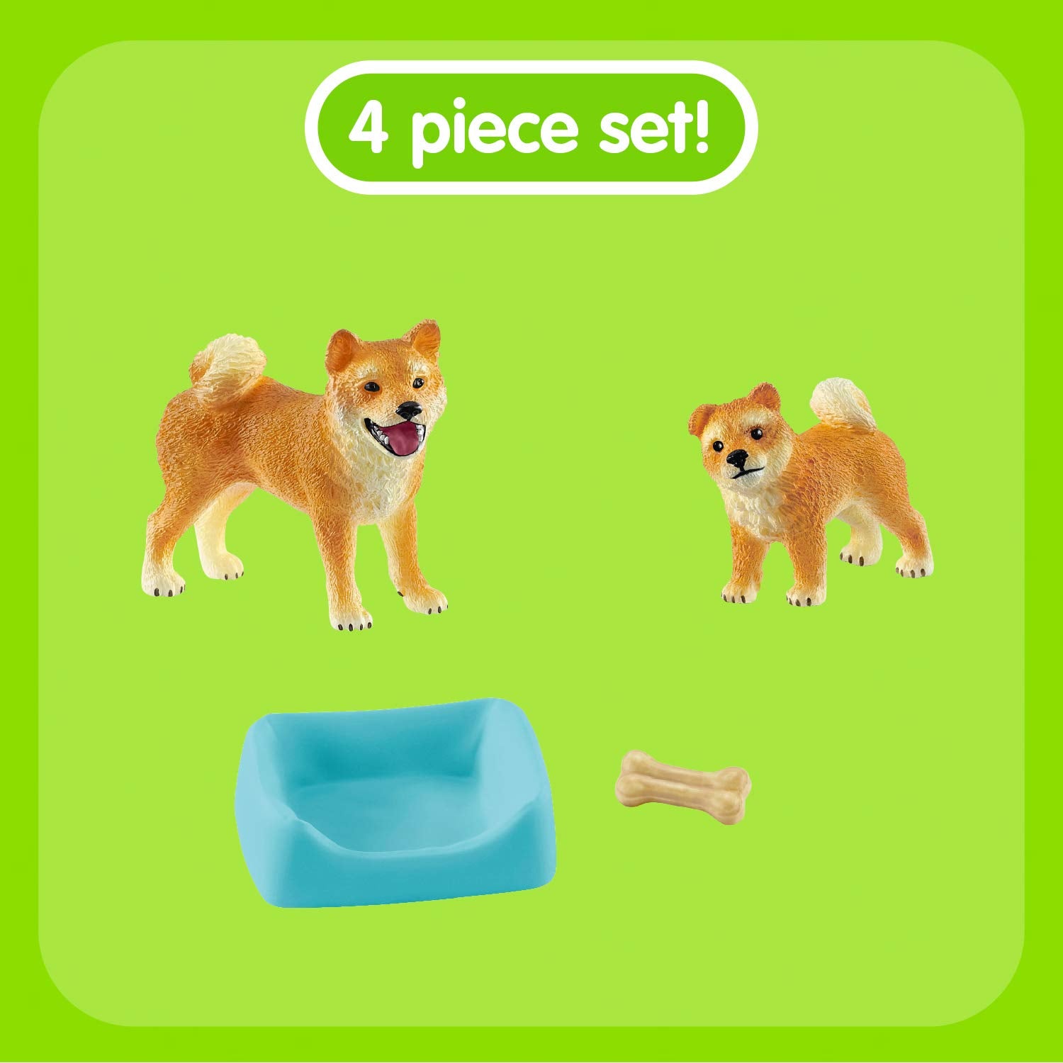 Schleich Shiba Inu Mother and Puppy – 4-Piece Figurine Set for Imaginative Play, Ages 3+