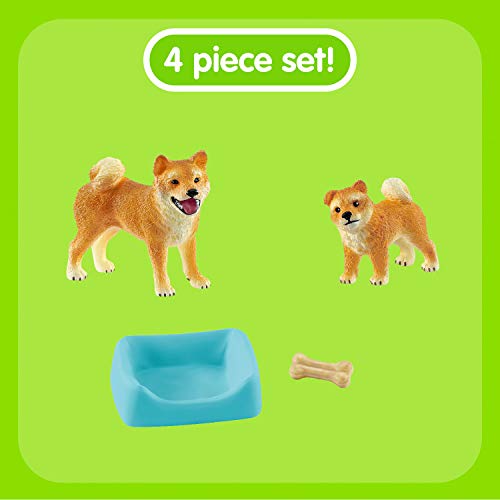 Schleich Shiba Inu Mother and Puppy – 4-Piece Figurine Set for Imaginative Play, Ages 3+