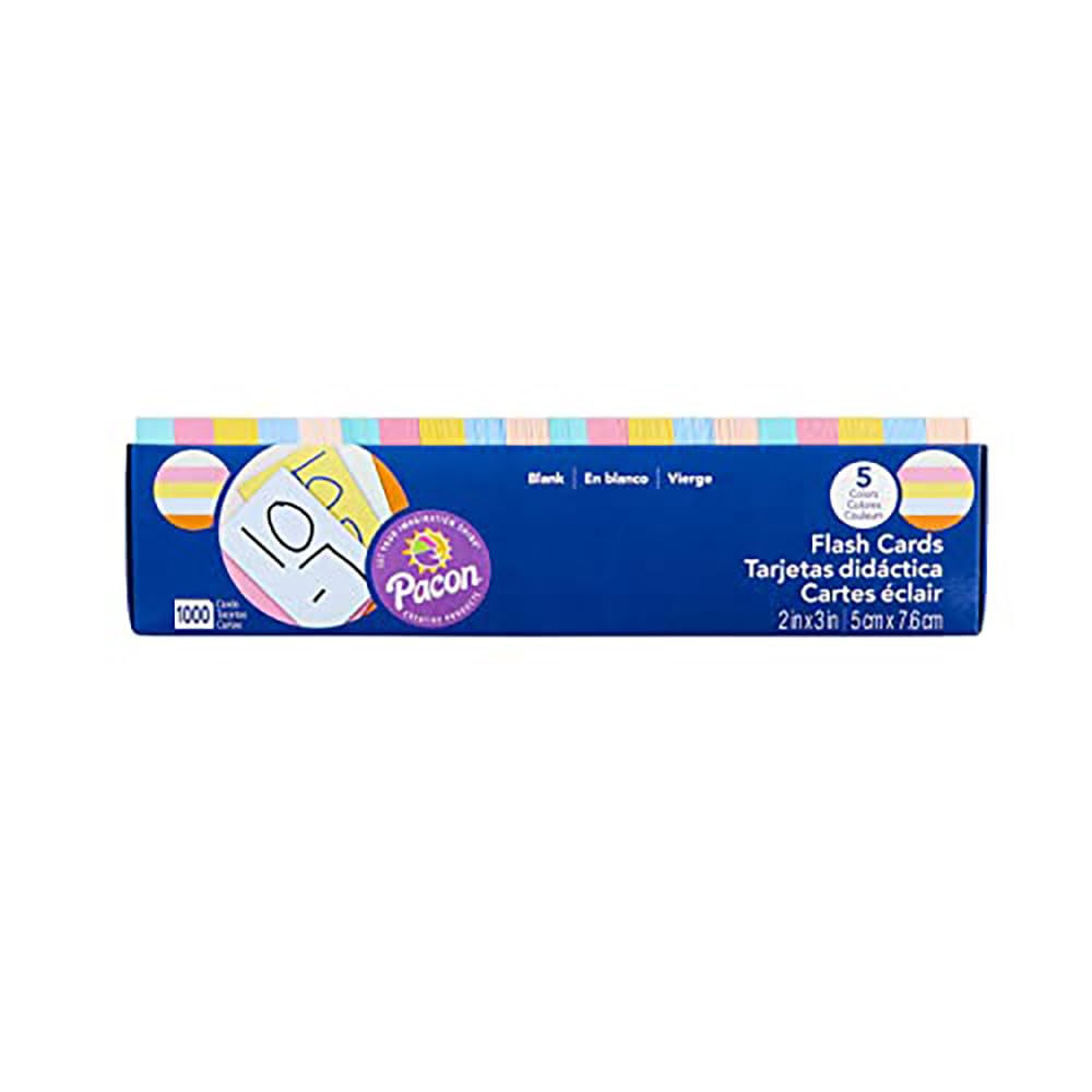 School Specialty Blank Flash Cards Dispenser Box – 1000 Unruled Cards, 2x3 Inches, Assorted Colors
