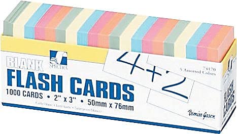 School Specialty Blank Flash Cards Dispenser Box – 1000 Unruled Cards, 2x3 Inches, Assorted Colors