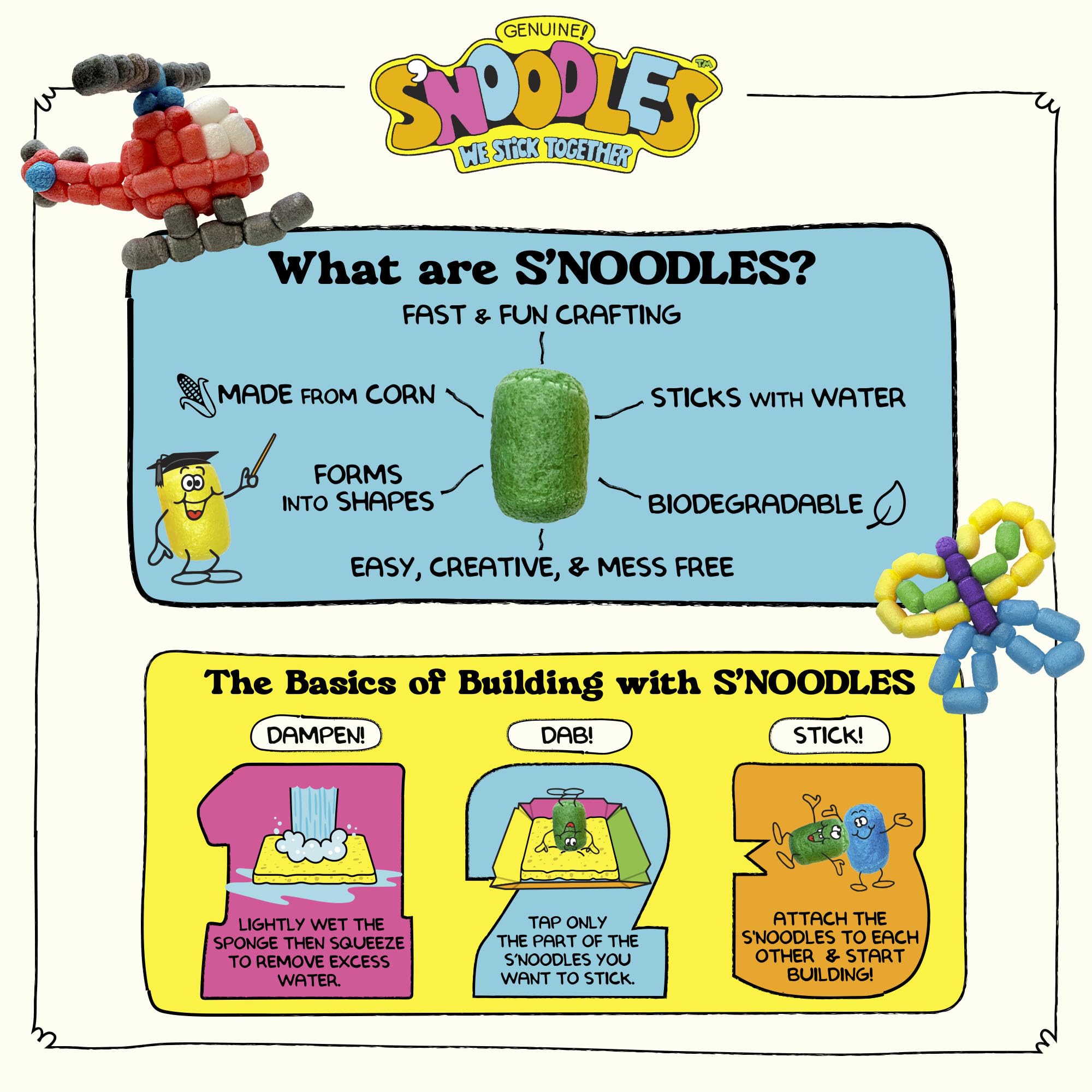 Schylling S'Noodles Creative Building Craft Kit – 210 Piece, Just Add Water, Ages 4+