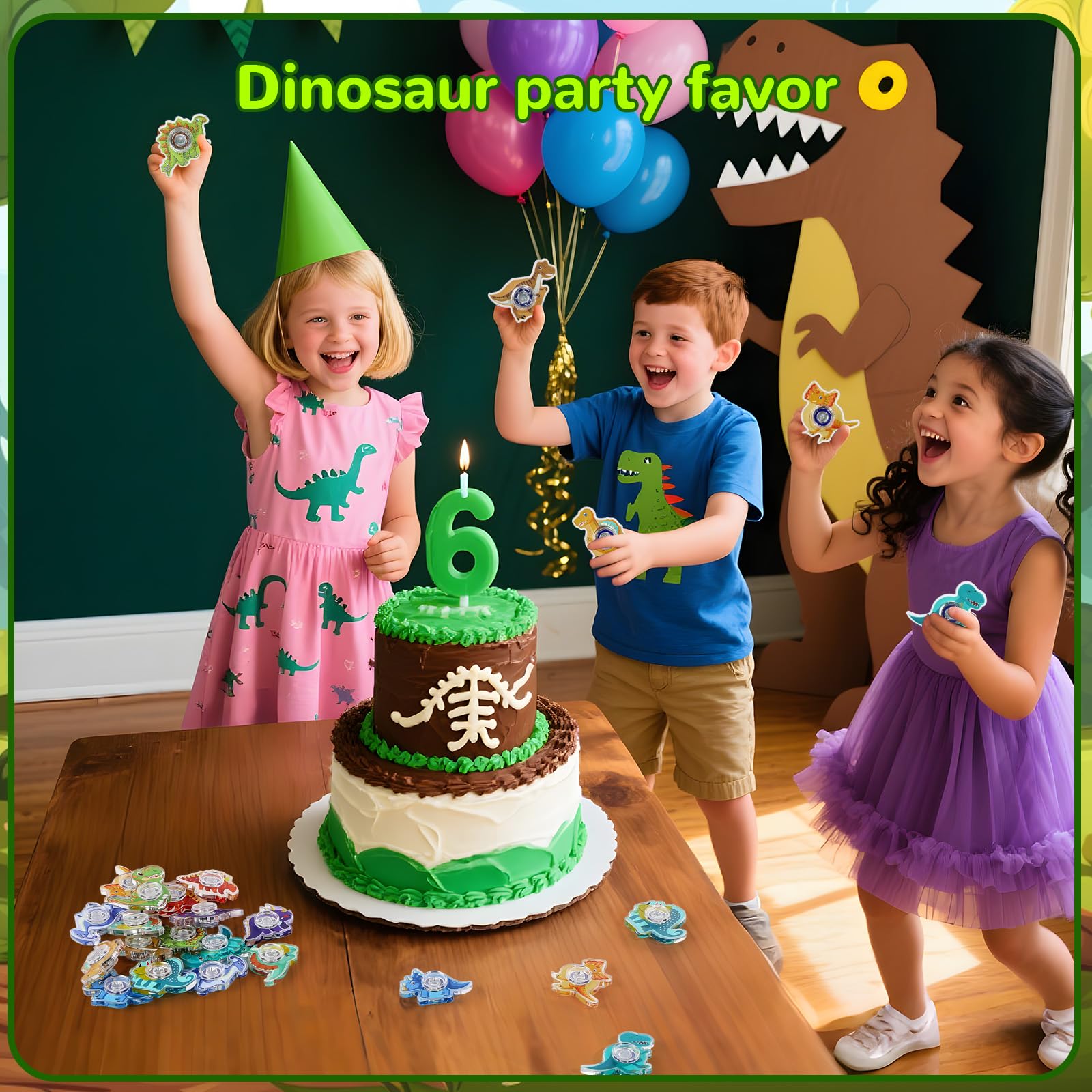 SCIONE 24 Dinosaur Fidget Spinners – Mini Party Favors for Kids, Classroom Prizes, and Goodie Bag Stuffers