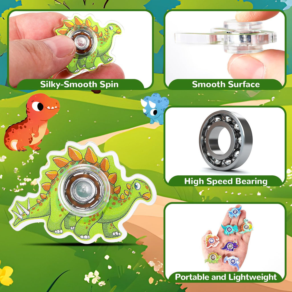 SCIONE 24 Dinosaur Fidget Spinners – Mini Party Favors for Kids, Classroom Prizes, and Goodie Bag Stuffers