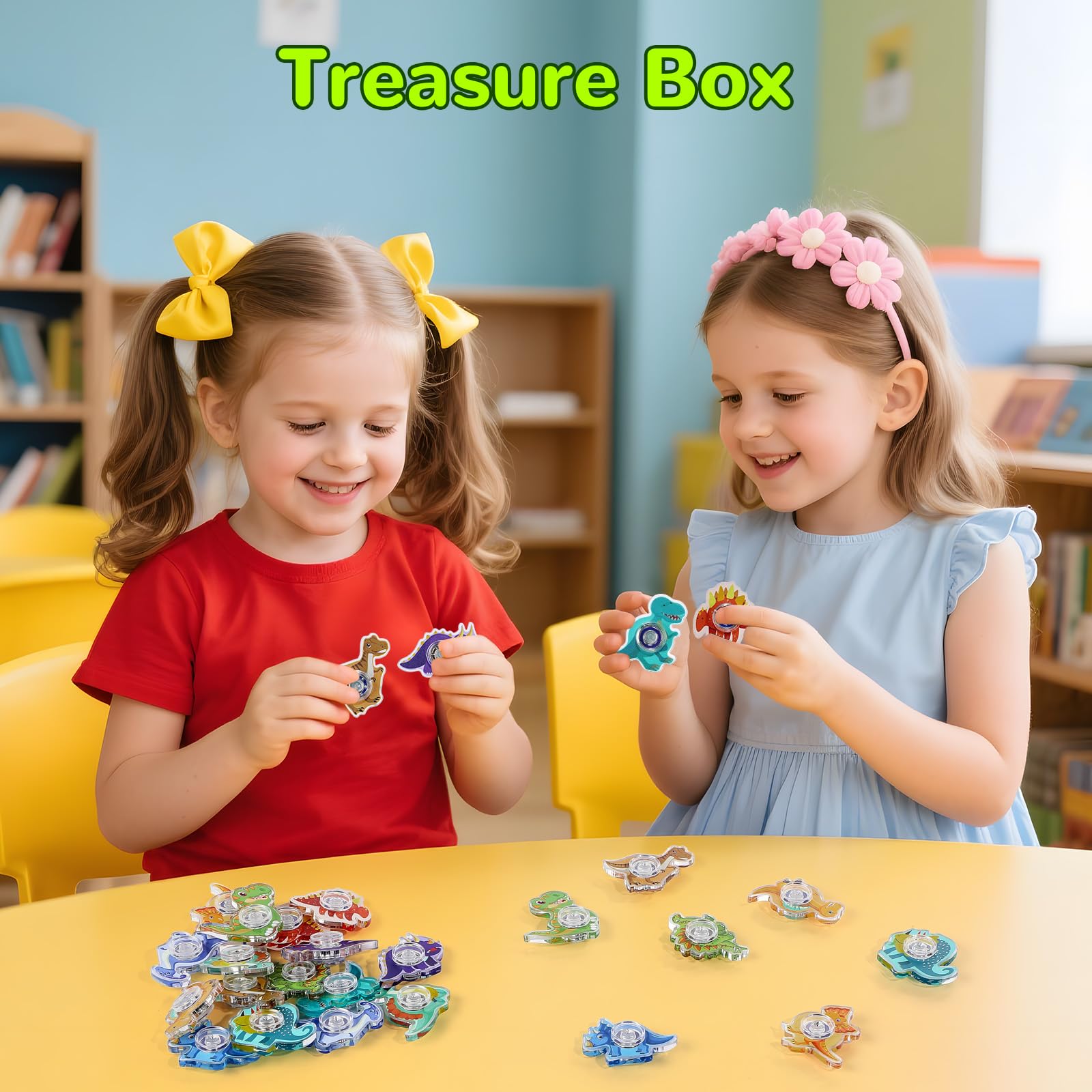 SCIONE 24 Dinosaur Fidget Spinners – Mini Party Favors for Kids, Classroom Prizes, and Goodie Bag Stuffers