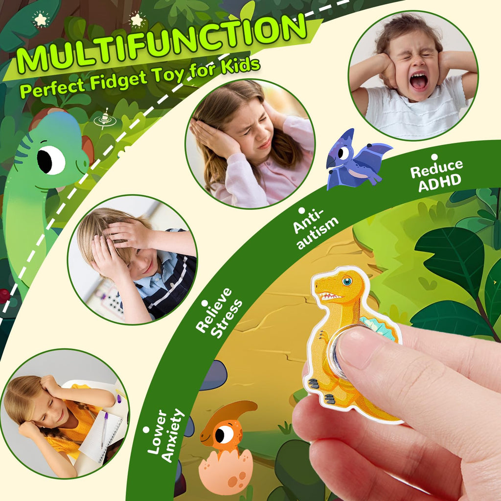 SCIONE 24 Dinosaur Fidget Spinners – Mini Party Favors for Kids, Classroom Prizes, and Goodie Bag Stuffers