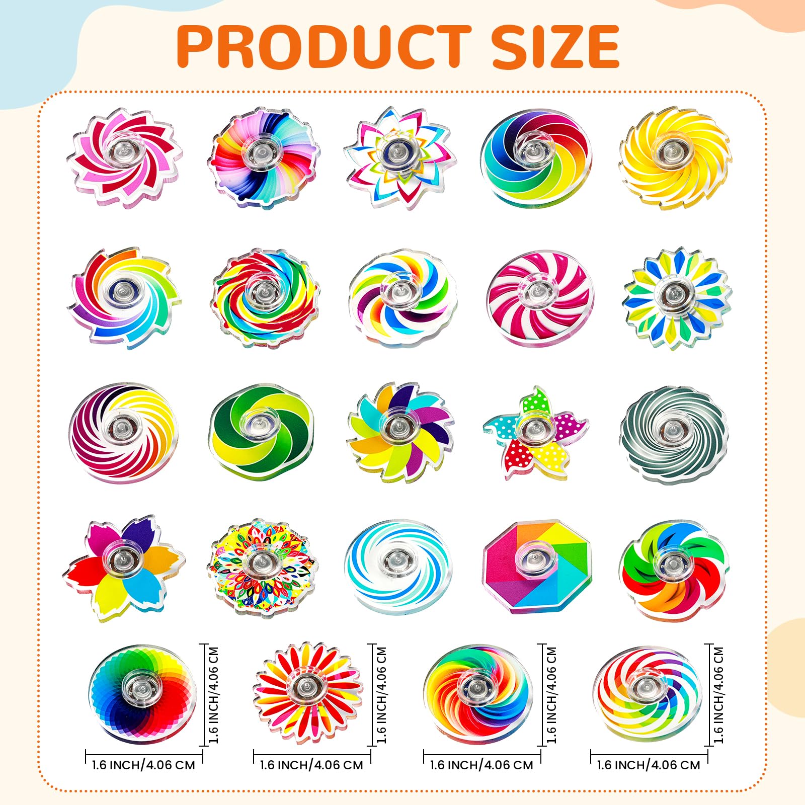 SCIONE 24-Pack Mini Fidget Spinner Toys - Rainbow Party Favors for Kids, Goodie Bag Stuffers, Classroom Prizes