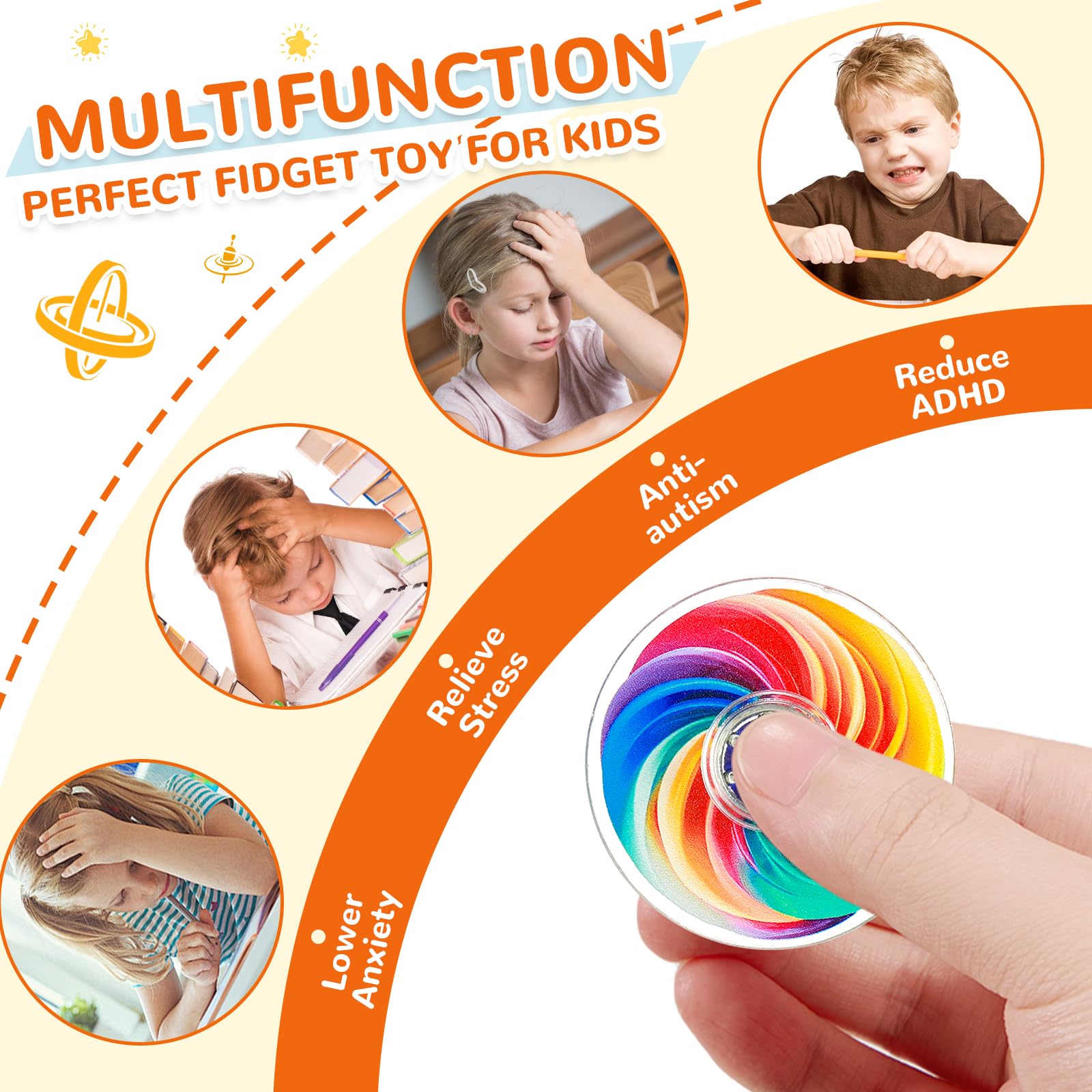 SCIONE 24-Pack Mini Fidget Spinner Toys - Rainbow Party Favors for Kids, Goodie Bag Stuffers, Classroom Prizes