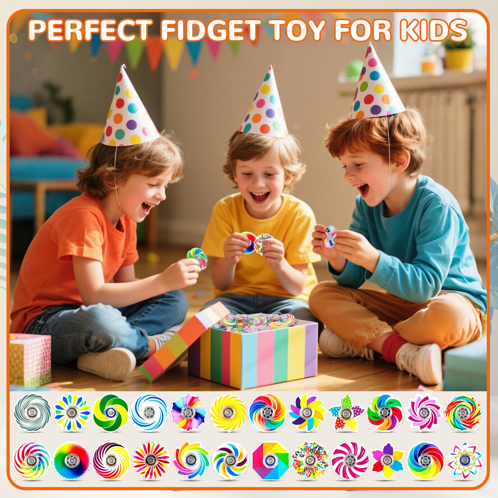 SCIONE 24-Pack Mini Fidget Spinner Toys - Rainbow Party Favors for Kids, Goodie Bag Stuffers, Classroom Prizes