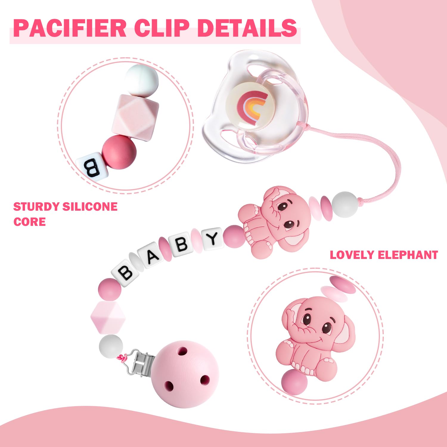 SCOM 3-Piece Reborn Baby Doll Accessories Set - Pink Magnetic Pacifier, Bottle & Silicone Clip for 14-22 Inch Dolls