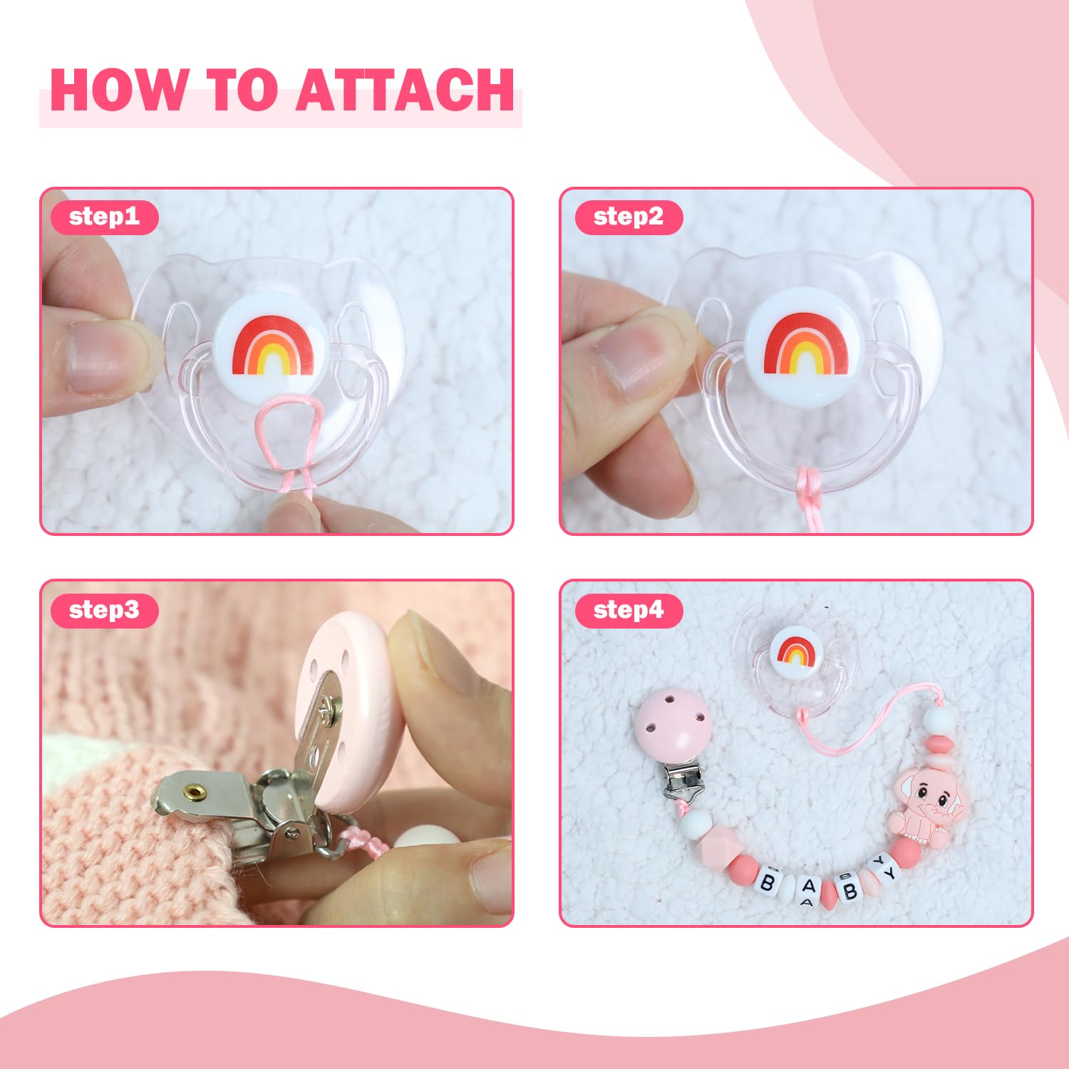 SCOM 3-Piece Reborn Baby Doll Accessories Set - Pink Magnetic Pacifier, Bottle & Silicone Clip for 14-22 Inch Dolls