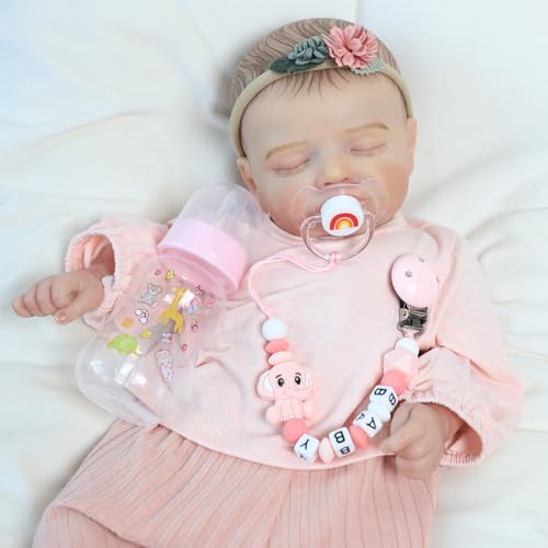 SCOM 3-Piece Reborn Baby Doll Accessories Set - Pink Magnetic Pacifier, Bottle & Silicone Clip for 14-22 Inch Dolls