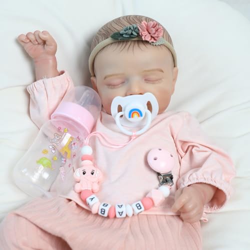 SCOM Reborn Doll Accessories Set – Rainbow Magnetic Pacifier, Baby Bottle & Silicone Clip for 14-22 Inch Dolls, Pink Style, 3 Pieces