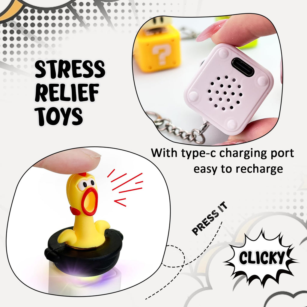 Screaming Chicken Keyboard Fidget Toy with LED Lights and Sound – Stress Relief Keychain
