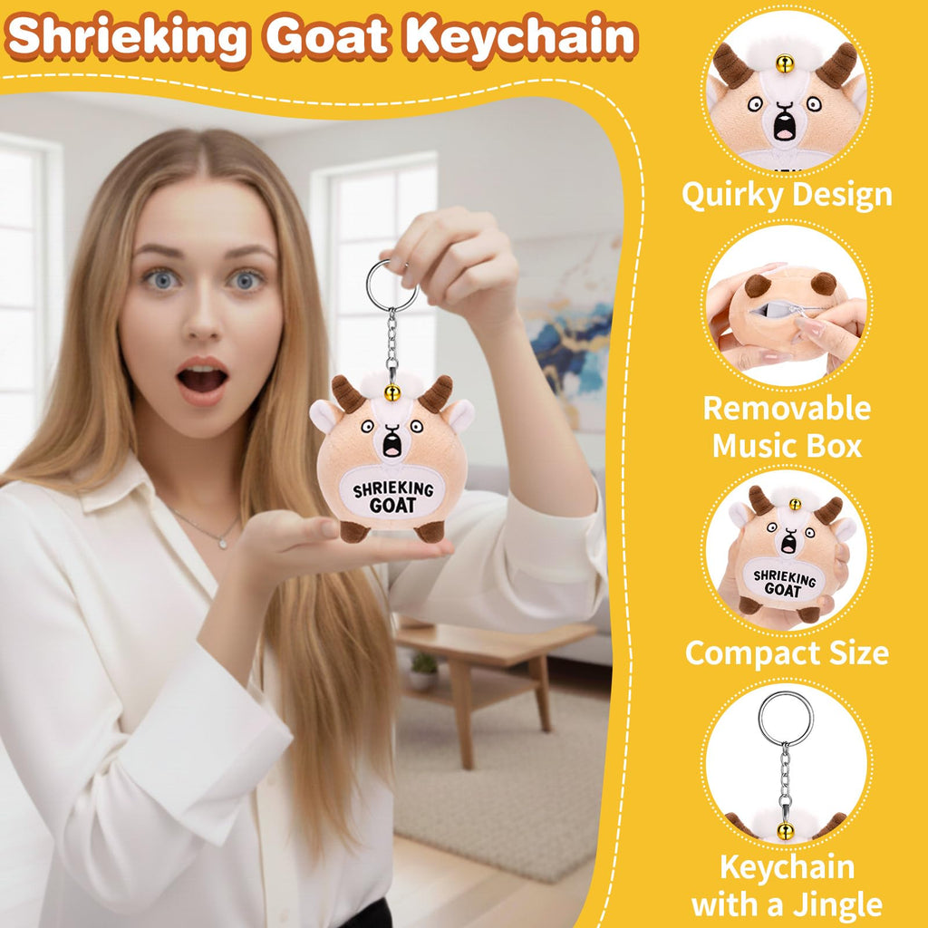 Screaming Goat Keychain – Funny Plush with Loud Sound, Cute Backpack Charm, Gag Gift for Adults