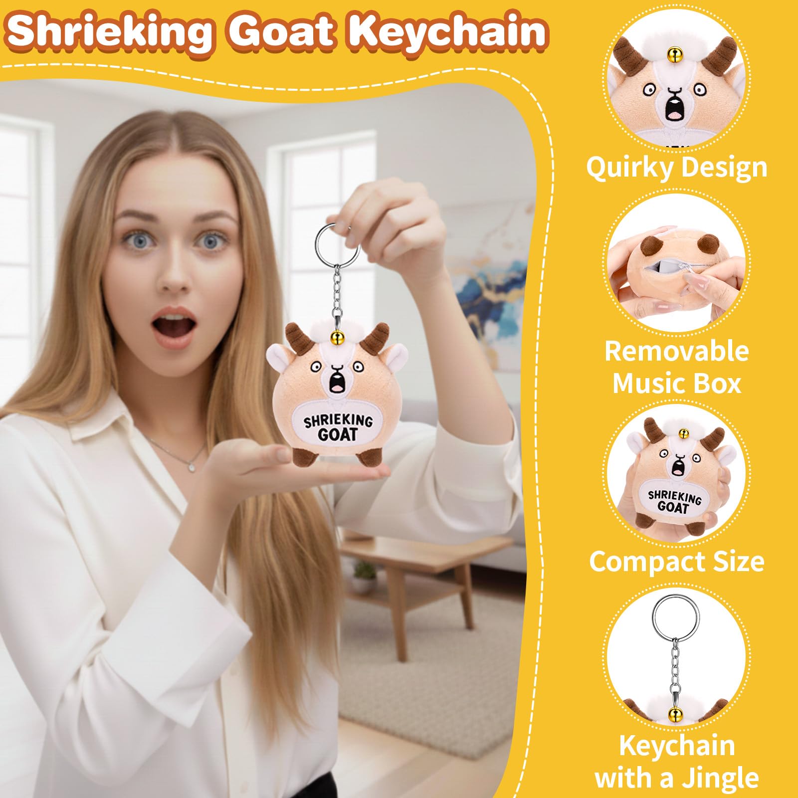 Screaming Goat Keychain – Funny Plush with Loud Sound, Cute Backpack Charm, Gag Gift for Adults