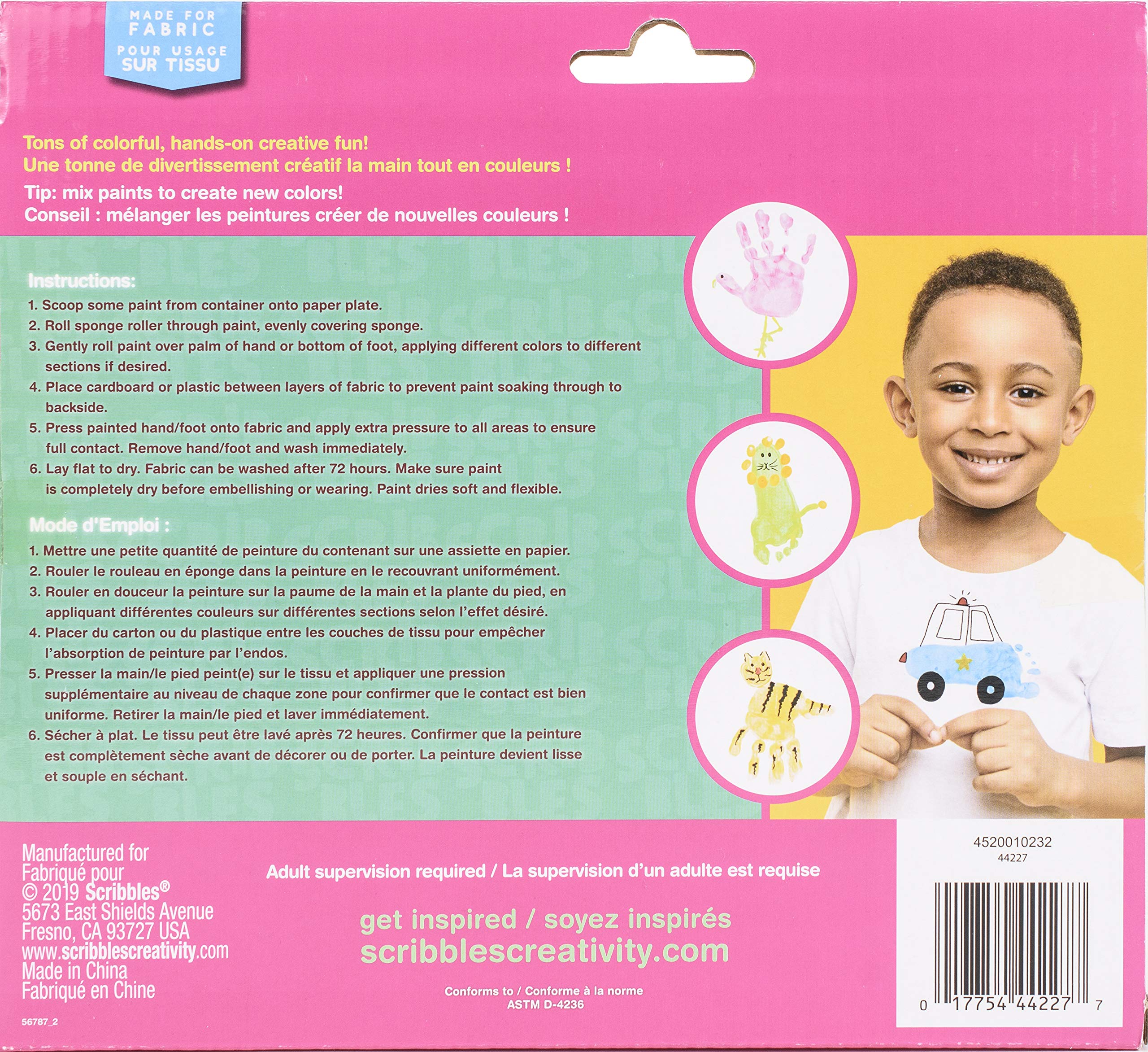 Scribbles Neon Finger Paint & Roller Kit – 6 Permanent Fabric Paints, Washes Off Skin, Non-Toxic