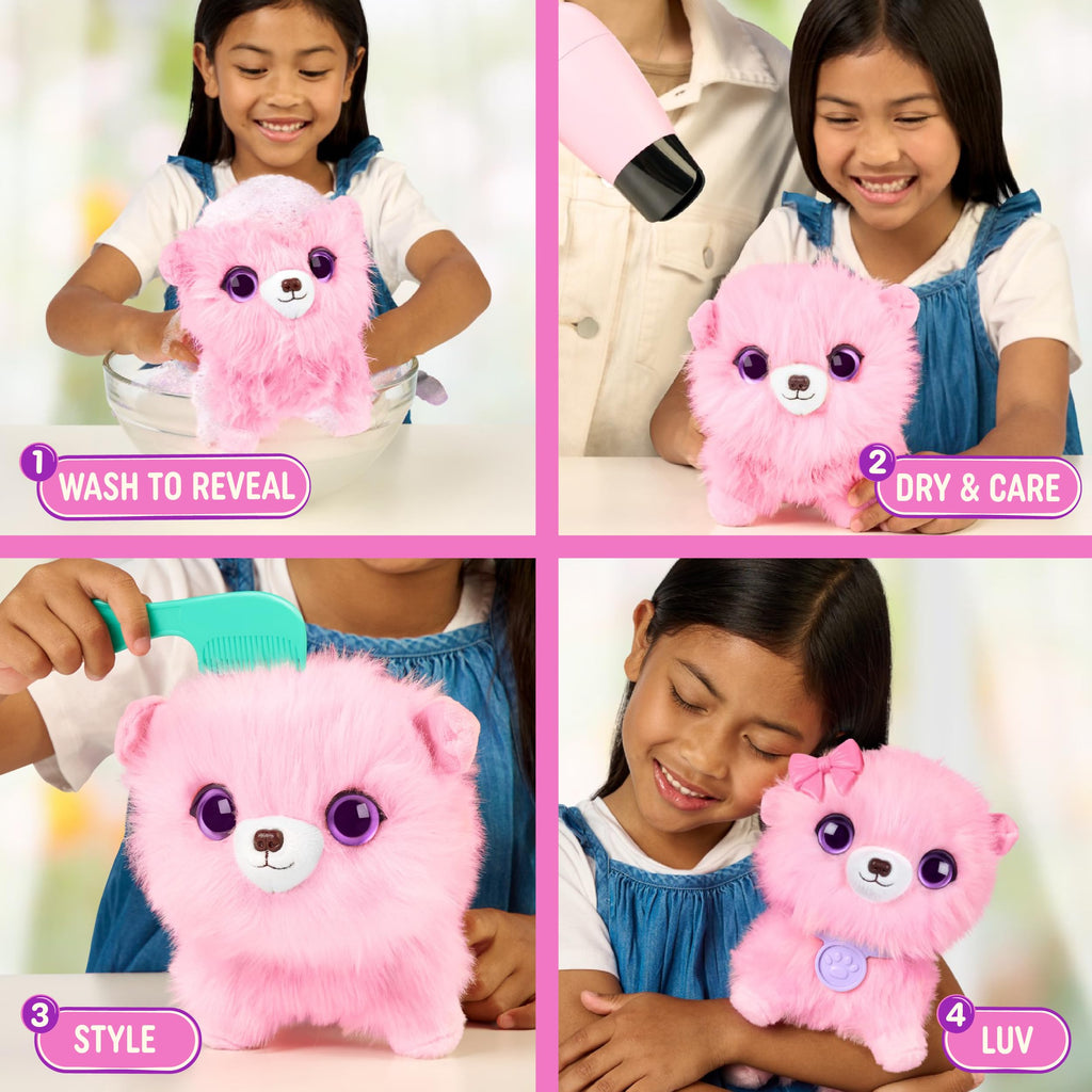 ScruffaLuvs Pink Surprise Pet – Wash to Reveal Mystery Plush Toy with Carrier