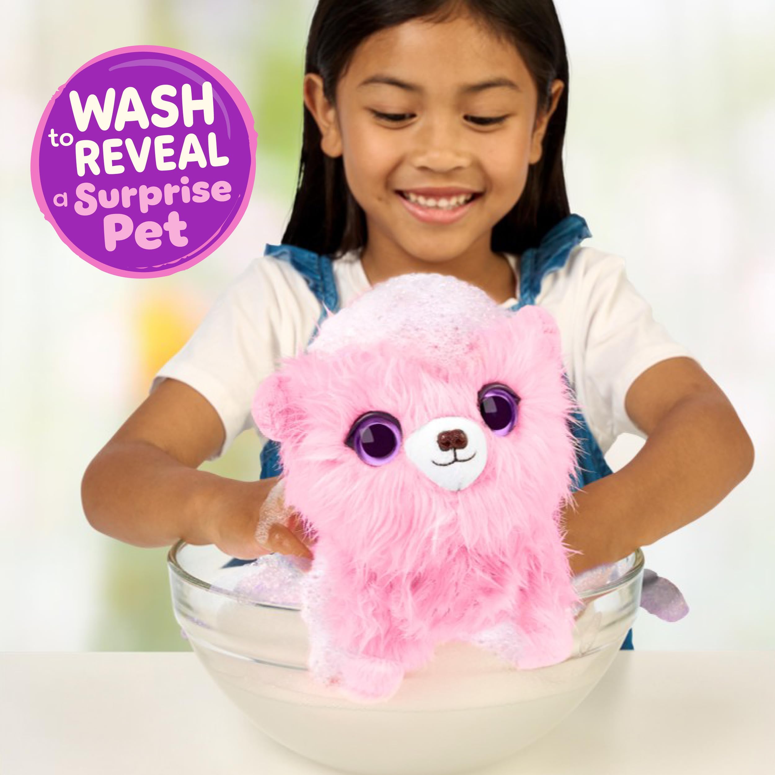 ScruffaLuvs Pink Surprise Pet – Wash to Reveal Mystery Plush Toy with Carrier