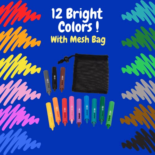 SCS Direct Bath Crayons - 12 Non-Toxic Tub Crayons with Mesh Storage Bag, Washable Art for Toddlers