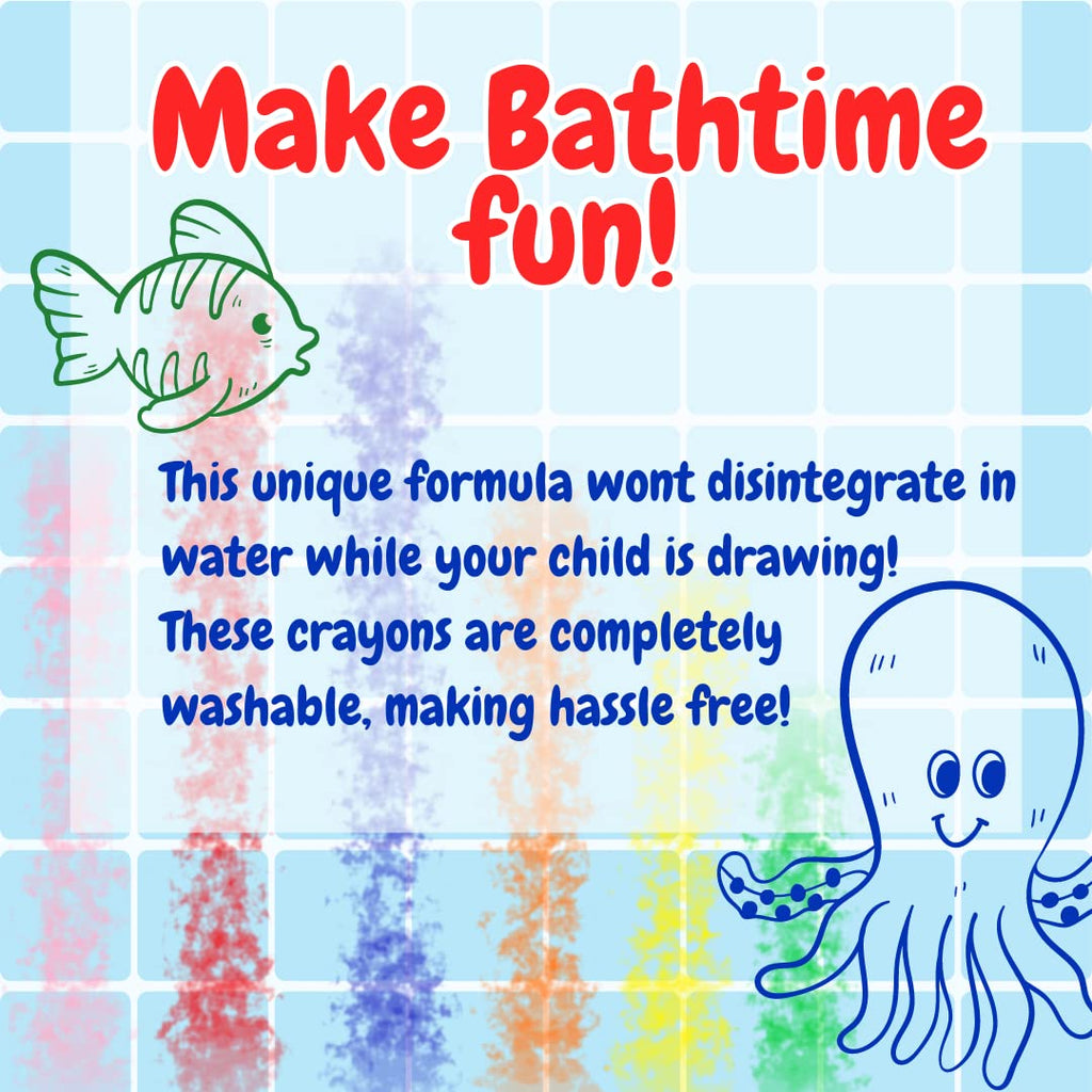 SCS Direct Bath Crayons - 12 Non-Toxic Tub Crayons with Mesh Storage Bag, Washable Art for Toddlers