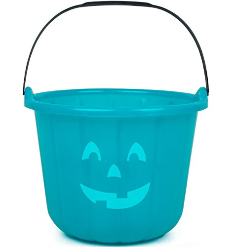 SCS Direct Official Teal Pumpkin Project Trick or Treat Bucket – 8.5 in Plastic Pail with Lid and Handle for Allergy-Friendly Non-Candy Treats (1 Pack)