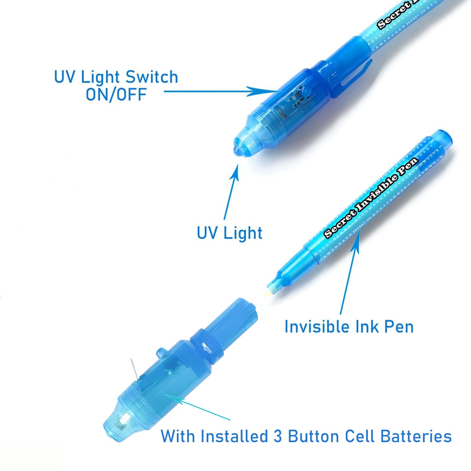 SCStyle 10-Pack Invisible Ink Pens with UV Light for Secret Messages and Spy Games