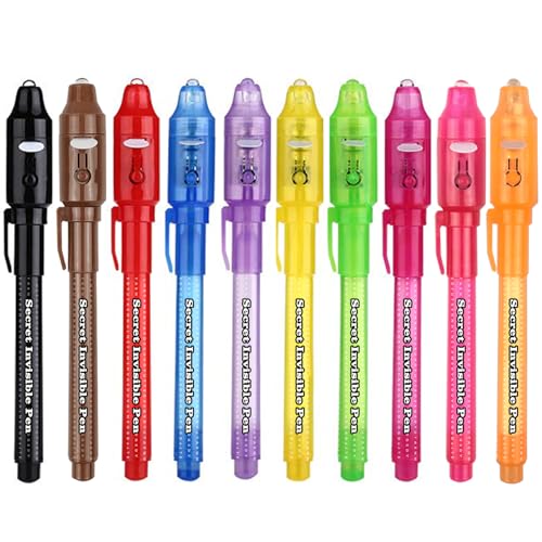 SCStyle 10-Pack Invisible Ink Pens with UV Light for Secret Messages and Spy Games