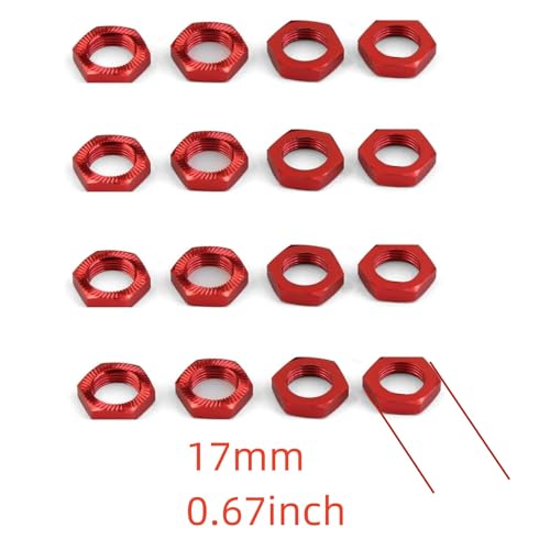 SDSLD 16-Pack 17mm Red Aluminum Wheel Nuts for 1/7 1/8 RC Cars