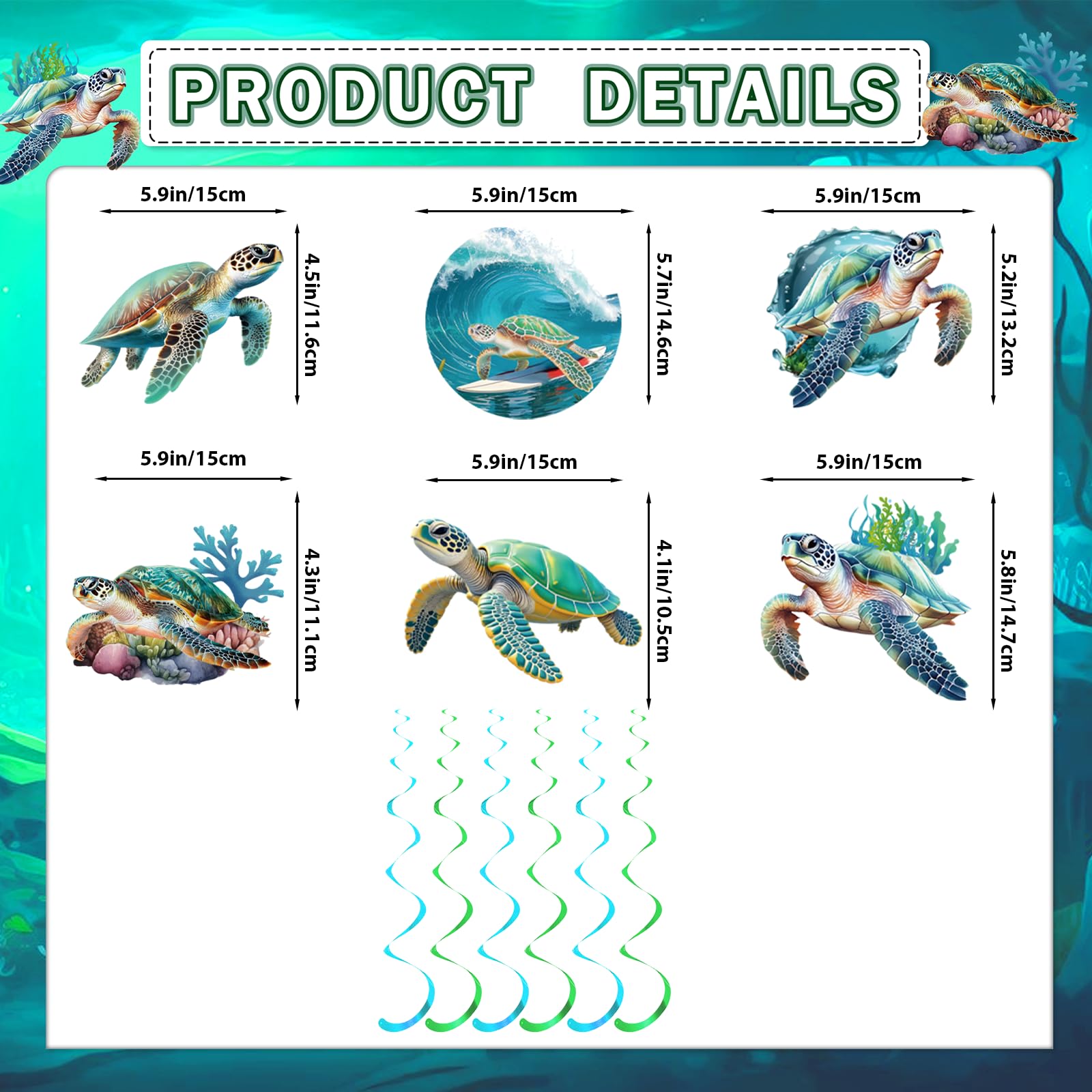 Sea Turtle Birthday Banner with Garland and Swirls – Ocean Themed Party Decorations Set by Yavxzvbw