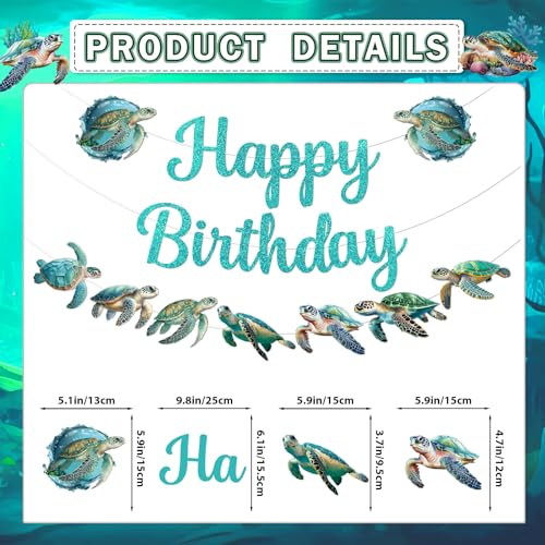 Sea Turtle Birthday Banner with Garland and Swirls – Ocean Themed Party Decorations Set by Yavxzvbw