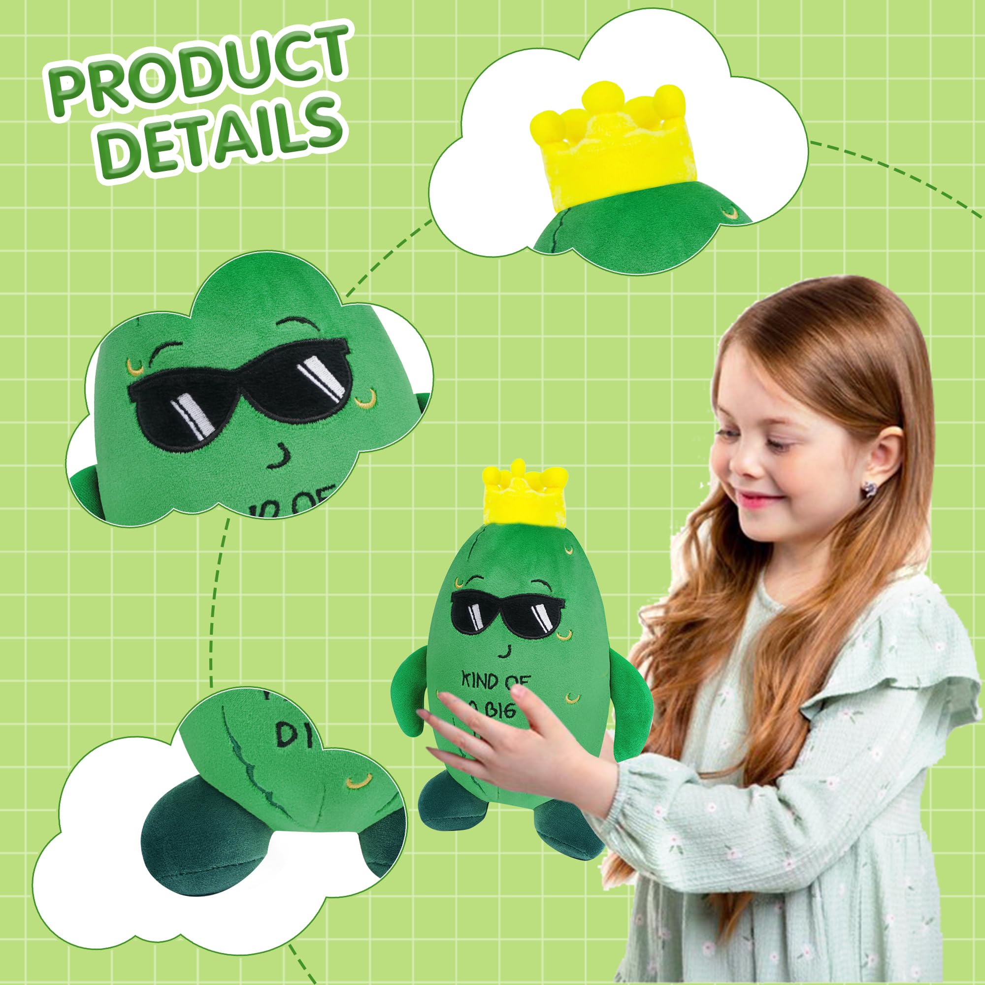 SEAOPOP Pickle Stuffed Animal Plush Toy – Cucumber Plush with Sunglasses and Yellow Corolla, 30 cm, Soft PP Cotton Fill, Funny Gift for Friends and Kids, Office Decor