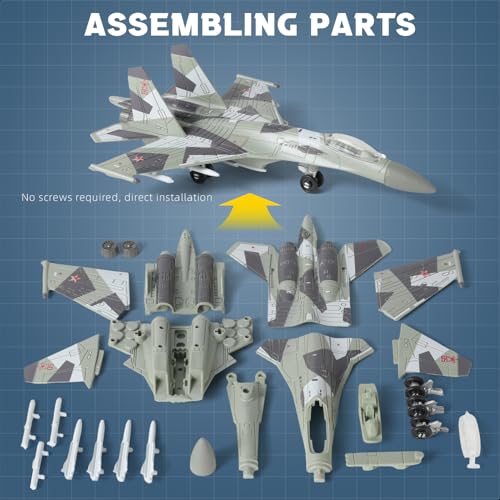 SEBUNAS 1:100 Scale SU-35 Fighter Jet Model Kit - 25 Piece Quick Build Assembly with Display Stand