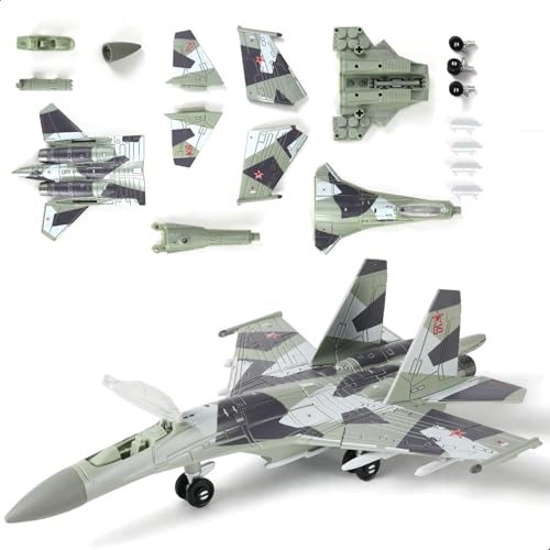 SEBUNAS 1:100 Scale SU-35 Fighter Jet Model Kit - 25 Piece Quick Build Assembly with Display Stand