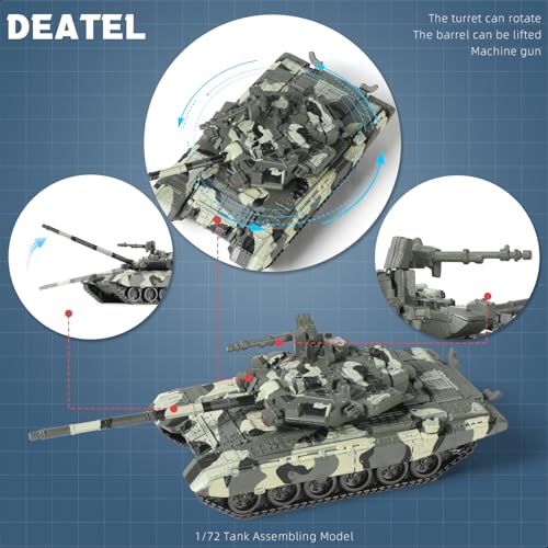 SEBUNAS 1/48 Scale T-90 Main Battle Tank Model Kit - 12 Pieces, Quick Build, Movable Turret, Gift for Adults and Kids