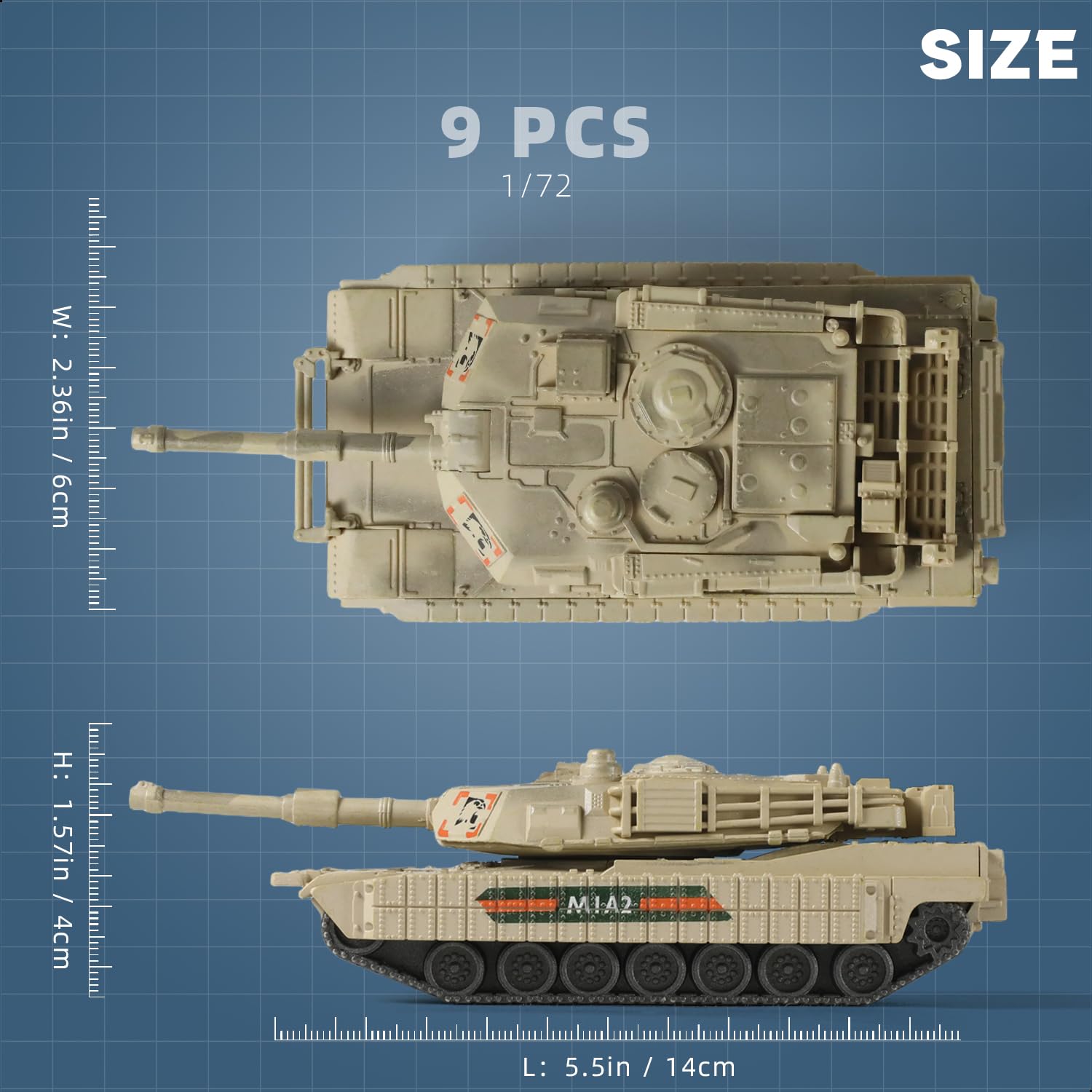 SEBUNAS 1/72 Scale M1A2 Tank Model Kit - Quick Build 9-Piece Set with Rotating Turret