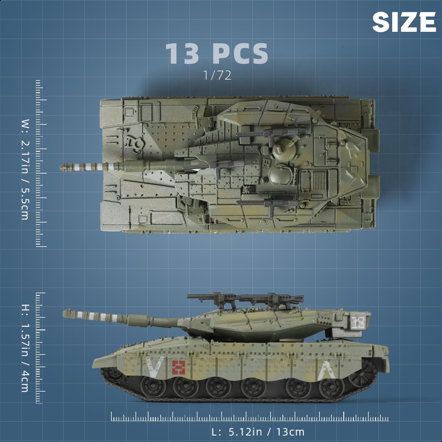 SEBUNAS 1/72 Scale Merkava Tank Model Building Kit - 13 Pieces Quick Build Military Vehicle for Adults and Kids