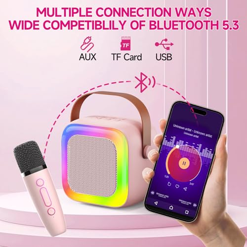 SECULEAD Kids Karaoke Machine - Portable Bluetooth 5.3 Speaker with Built-in Microphone, Pink, for Ages 3-5