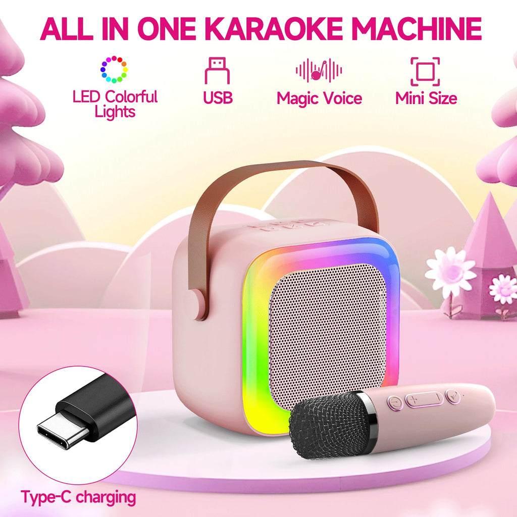 SECULEAD Kids Karaoke Machine - Portable Bluetooth 5.3 Speaker with Built-in Microphone, Pink, for Ages 3-5