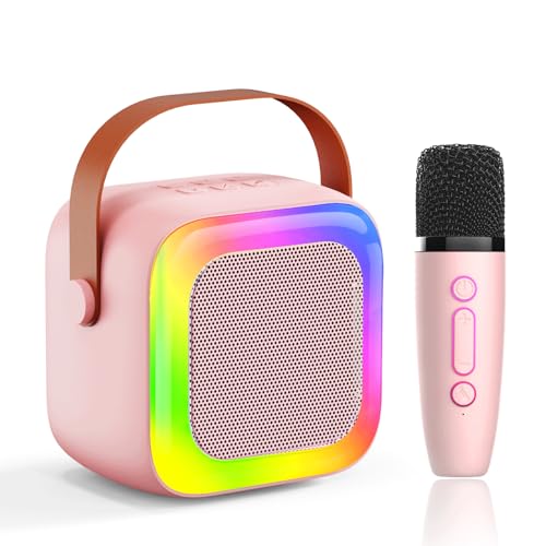 SECULEAD Kids Karaoke Machine - Portable Bluetooth 5.3 Speaker with Built-in Microphone, Pink, for Ages 3-5
