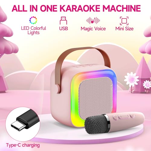 SECULEAD Kids Karaoke Machine - Portable Bluetooth 5.3 Speaker with Built-in Microphone, Pink, for Ages 3-5