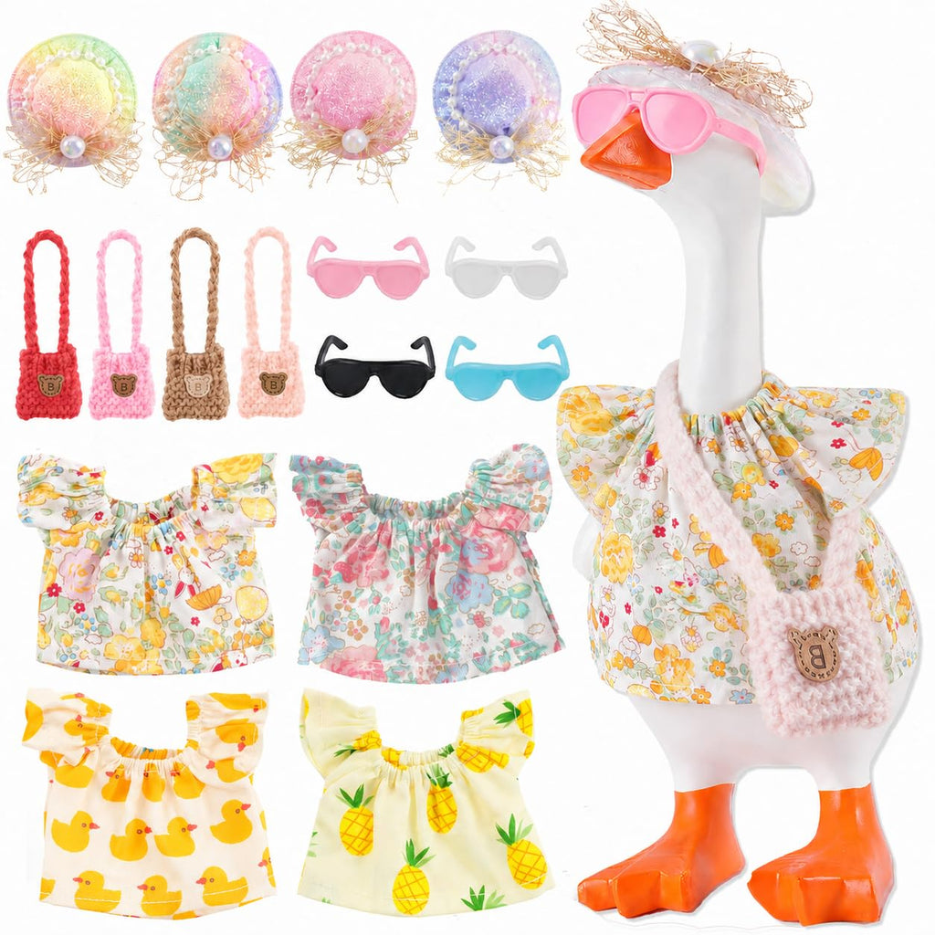 SECVOY 16-Piece Spring/Summer Desk Goose Outfit Set for 7-Inch Geese – Hats, Dresses, Glasses & Ornaments